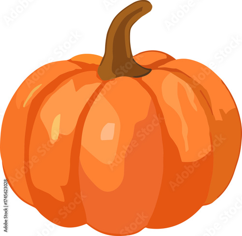 A bright flat-style illustration of an orange pumpkin with a brown stem, symbolizing autumn harvest, Thanksgiving, and seasonal warmth.