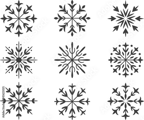 Snowflake Symphony: A collection of intricate snowflake designs, each a unique masterpiece of nature's artistry, capturing the delicate beauty of winter and the serene elegance of the season.