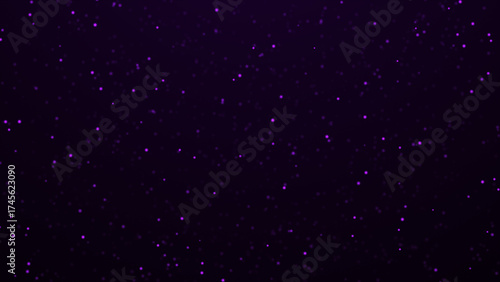 Soft purple glowing particles scattered on dark background.