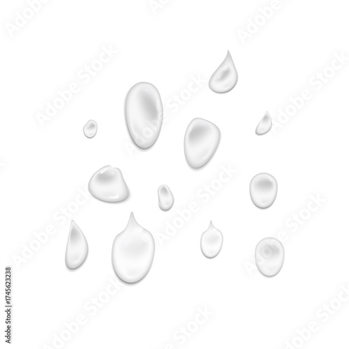 PNG water drops, raindrops, liquid bubbles. Drops falling transparent effect. Abstract fresh pure dew drops