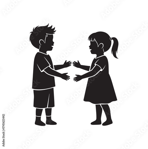 boy and girl silhouette isolated white background 