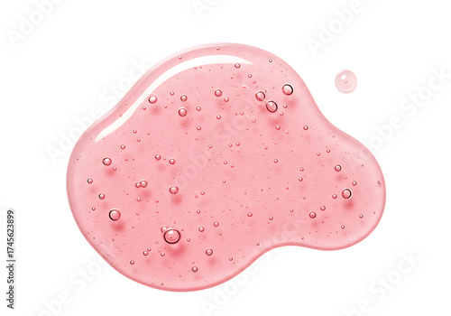 Pink cosmetic gel drop with bubbles isolated on transparent background