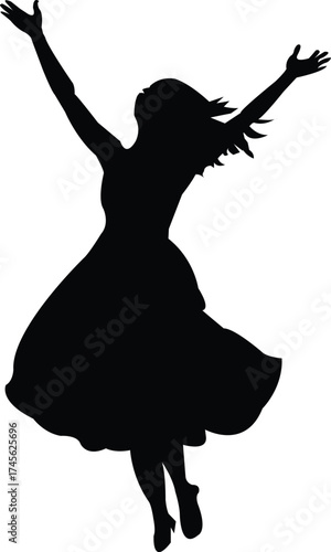 Silhouette of a Woman in a Dress with Arms Raised in Celebration