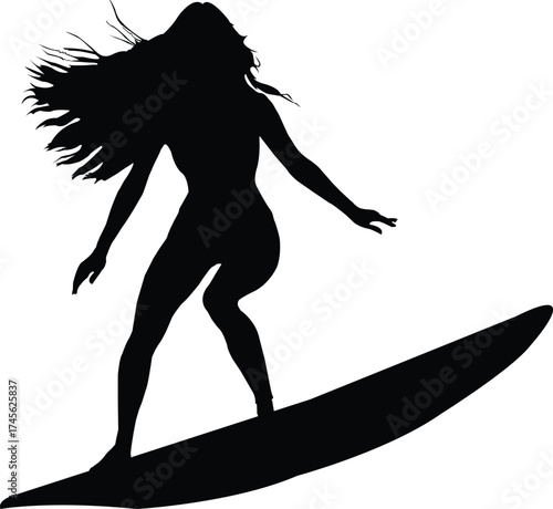 Silhouette of a Woman Surfing on a Wave