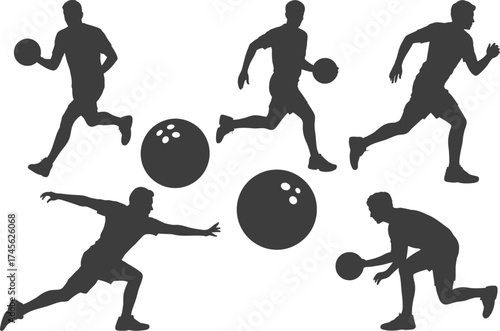 Bowling Silhouette Collection: A series of dynamic silhouette captures the essence of bowling, showcasing varied actions, perfect for sports design and themed projects.