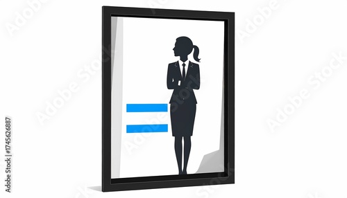 Professional silhouette of a businesswoman in a suit standing confidently against an abstract background, emphasizing themes of equality and empowerment in the workplace.