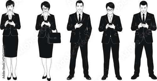 Business Professionals Using Smartphones – Corporate Connectivity, Mobile Technology, Digital Communication, Career Focus, Professional Attire, Modern Workplace, and Business Interaction Concept