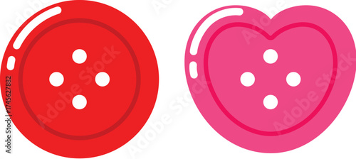 Red round button and pink heart shape button for hand craft, Bright plastic button for sewing illustration 