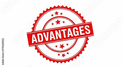 Red Rubber Stamp Seal with ADVANTAGES Text Business Success and Benefit Concept