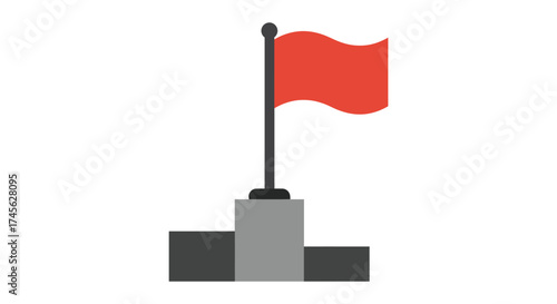 Red flag on a podium, symbolizing achievement and success.