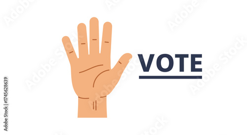Illustration of a hand with the word 'VOTE' next to it, encouraging civic participation.