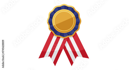 Award ribbon with gold center and red and white stripes.