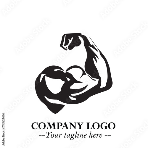 Arm Muscular Logo Symbol Black on White Background in Bold Strong Vector Design for Fitness Branding