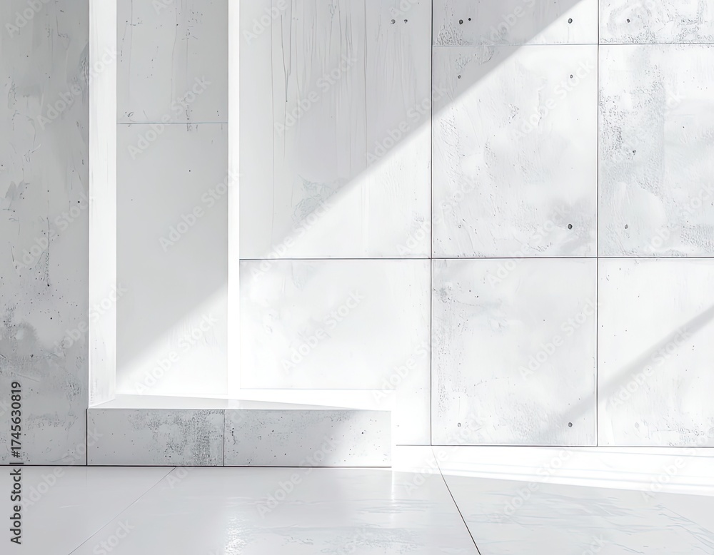 Obraz premium Modern, minimalist concrete interior with dramatic light