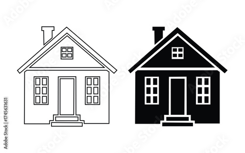 house sketch vector, Two simple house outlines one in black silhouette and one in sketch style isolated on white background