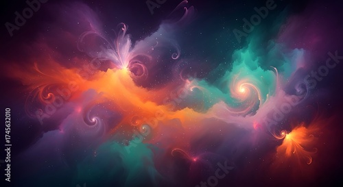 A nebula of fiery hearts glows in the deep cosmos, a supernova of love and mystery