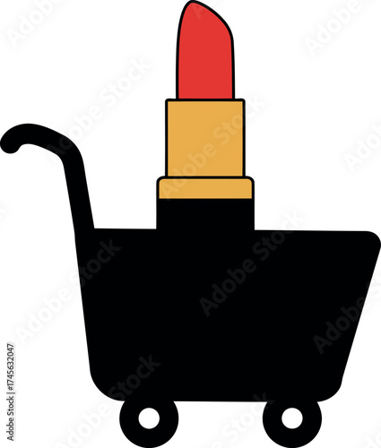 Lipstick in shopping cart makeup beauty commerce vector