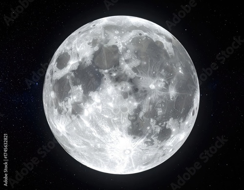Fototapeta Naklejka Na Ścianę i Meble -  Close-up, detailed view of the moon in space, craters visible, surrounded by stars