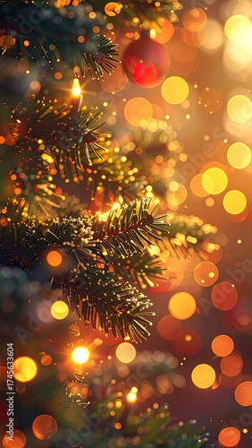 Wallpaper Mural Festive close-up of a decorated evergreen tree with bokeh lights Torontodigital.ca