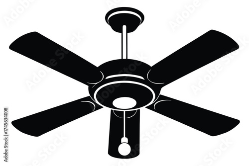 Black Ceiling Fan Silhouette with Six Blades and Light Fixture Below, Style Icon