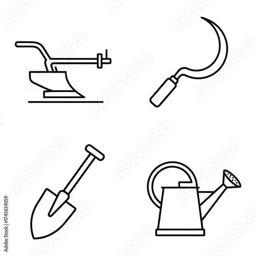Collection of Outline Icons for Gardening and Agriculture Keywords: gardening, agriculture, farming, tools