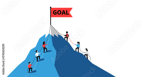 Teamwork and Determination Reaching the Goal on the Mountain Peak
