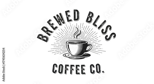 Vintage Coffee Cup Logo with Brewed Bliss and Coffee Co Text