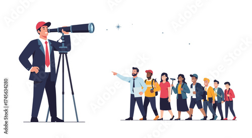 Visionary Leader Observing Future Guiding Diverse Team Towards Success