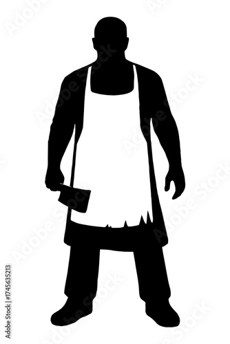Silhouette of butcher human with cleaver - kitchen horror concept vector with white background 