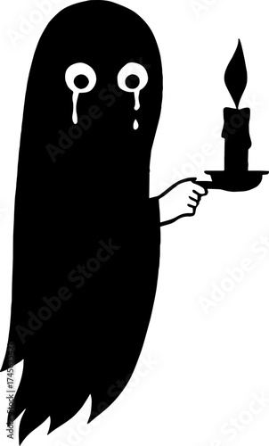 Silhouette of crying ghost, show her eyes and holding candle - horror illustration vector with white background 