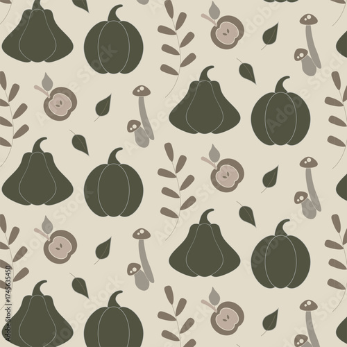 seamless pattern with pumpkins, apples