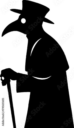 Silhouette of doctor with plague mask ? medieval horror  vector with white background 