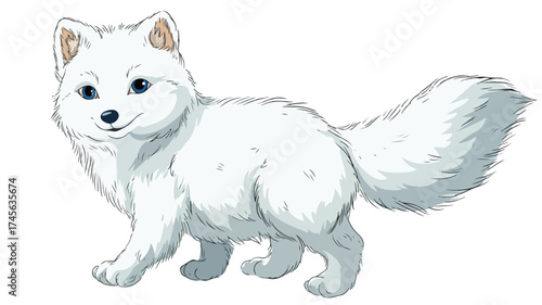 Adorable Arctic Fox Kit Fluffy Tail Cartoon Animal Vector Illustration