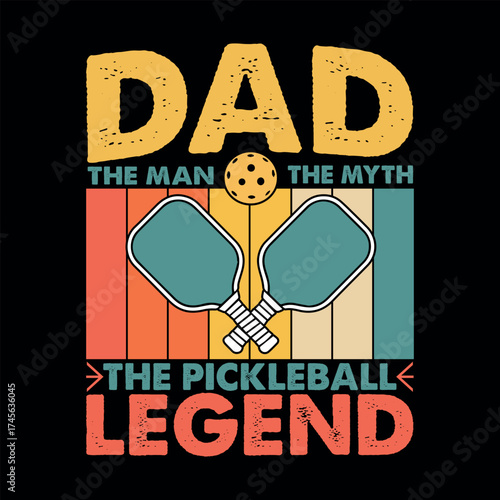 Dad the man the myth the pickleball legend vintage retro sunset t-shirt design