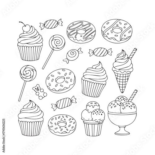 Sweet Treats Line Art Set for Coloring Book