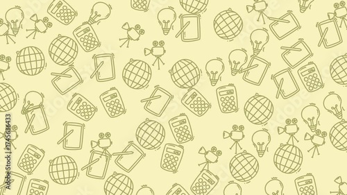Technology Pattern of educational icons like globes and calculators, great for schoolrelated designs, presentations, and educational materials for all ages.