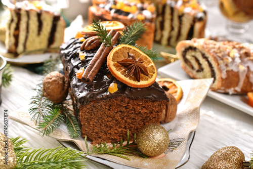 Homemade gingerbread cake with chocolate glaze for Christmas