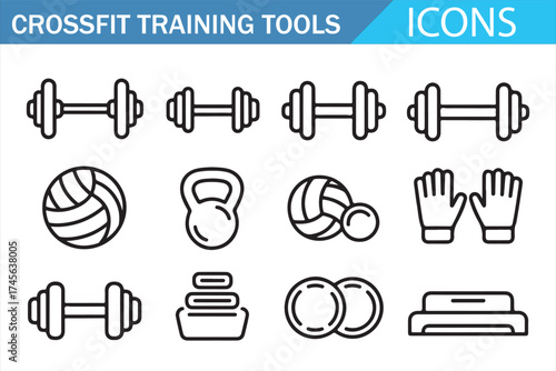 CrossFit Icons for Training Tools, Gym Equipment, and Fitness Exercises