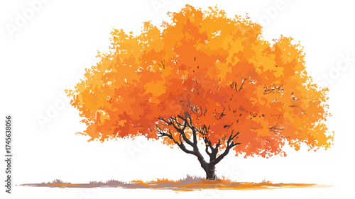 Vibrant Autumn Tree with Orange Fall Foliage - Nature Illustration