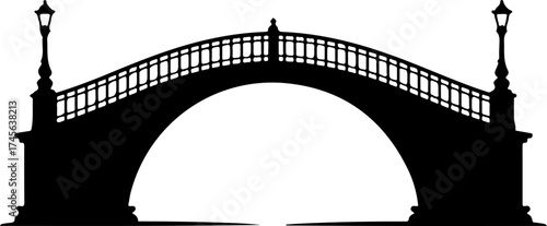 Modern arched bridge silhouette vector illustration