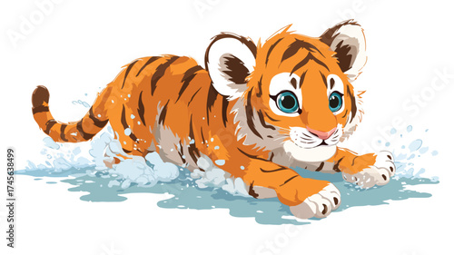 Cute Cartoon Baby Tiger Cub Wildcat Illustration