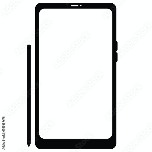 Smartphone model touch pen separate illustration on white background