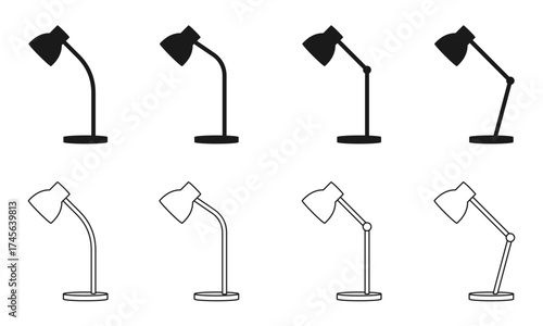set of desk lamp icon set vector illustration isolated on white background.