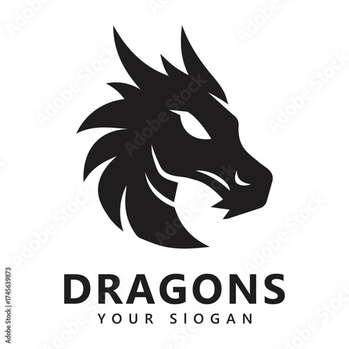 Dragon Head Logo with Sharp Horns and Fierce Expression