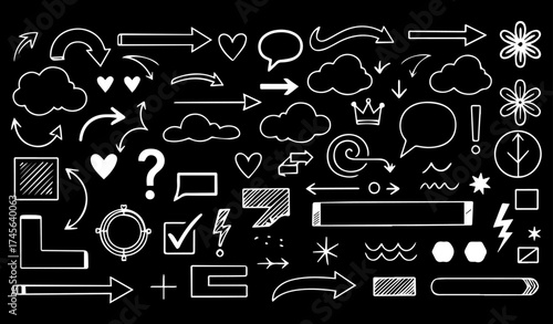 Hand-drawn doodle elements for creative design concepts, presentations, and modern branding projects, providing visual interest and dynamic appeal