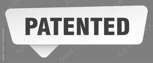 patented sign. patented white sticker isolated on gray background