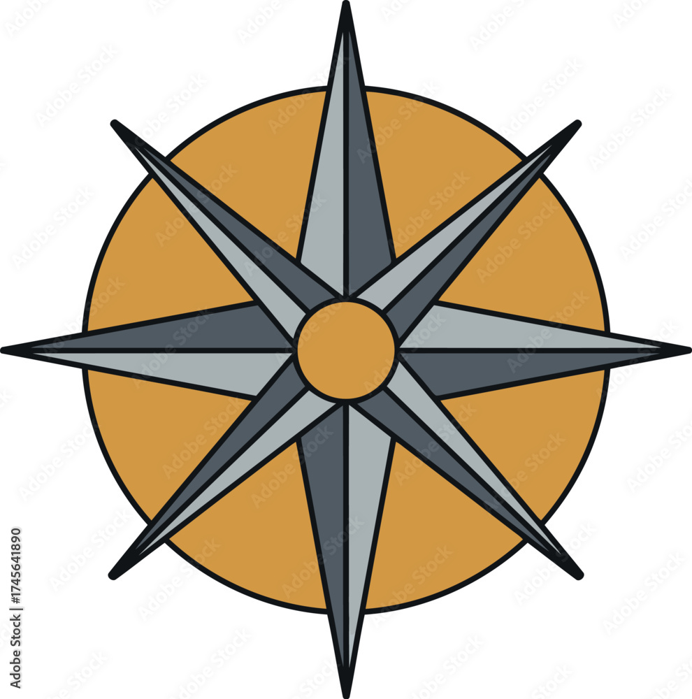Fototapeta premium Stylized compass rose with warm orange and blue tones vector