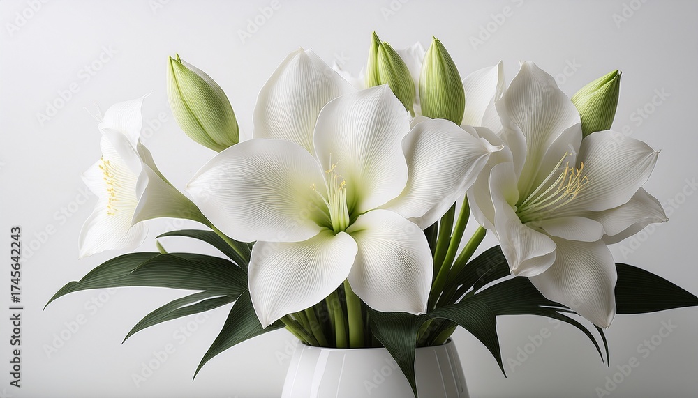 Fototapeta premium Bouquet Composition With White Amaryllis On White Background
