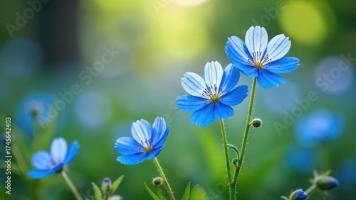 Vibrant Blue Flowers Blooming in a Lush Green Meadow, a Serene and Peaceful Nature Scene Captured with Exquisite Detail