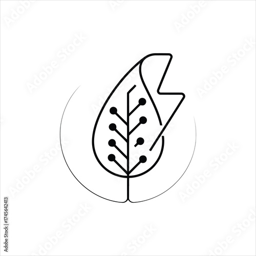 Green Technology  with Leaf and Circuit Lines Representing Eco Innovation vector outline art-ui/ux design